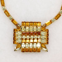 Modernist Yellow & Orange Rhinestone Necklace by Kramer