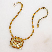 Modernist Yellow & Orange Rhinestone Necklace by Kramer