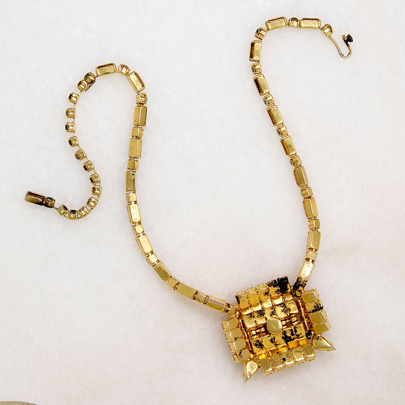 Modernist Yellow & Orange Rhinestone Necklace by Kramer