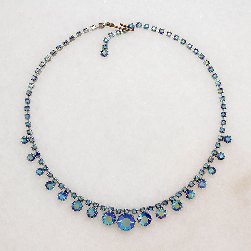 Shimmering Blue Aurora Borealis Rhinestone Necklace