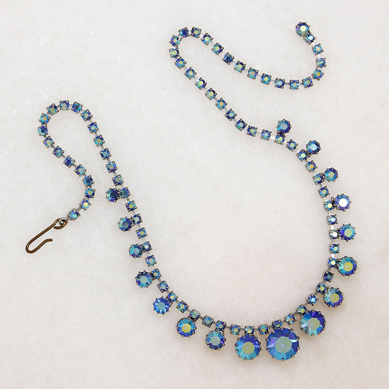 Shimmering Blue Aurora Borealis Rhinestone Necklace