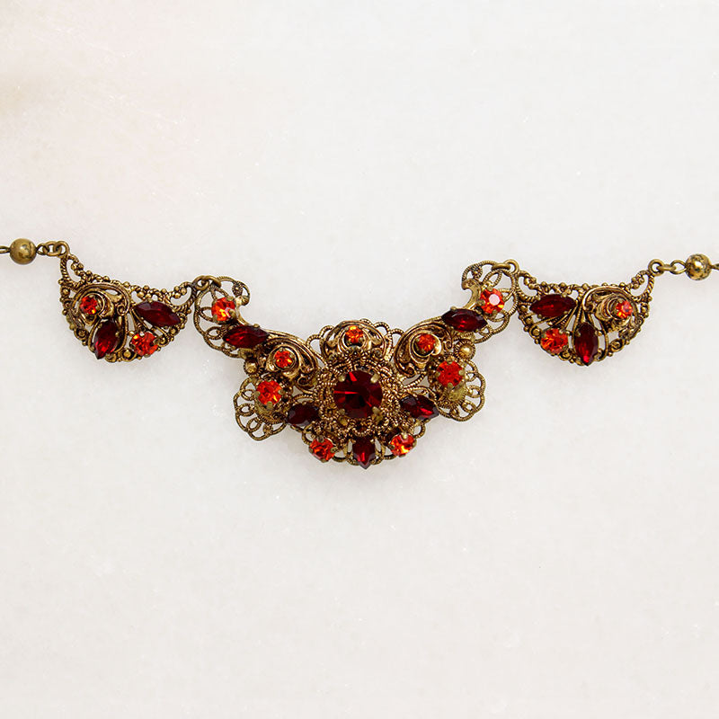 West German Filigree & Blood Orange Crystal Choker