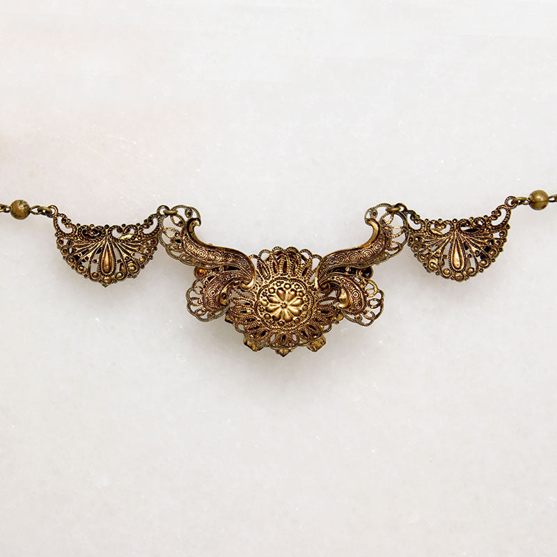 West German Filigree & Blood Orange Crystal Choker