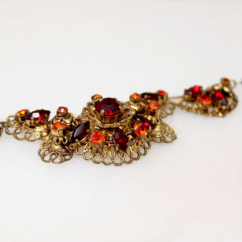 West German Filigree & Blood Orange Crystal Choker
