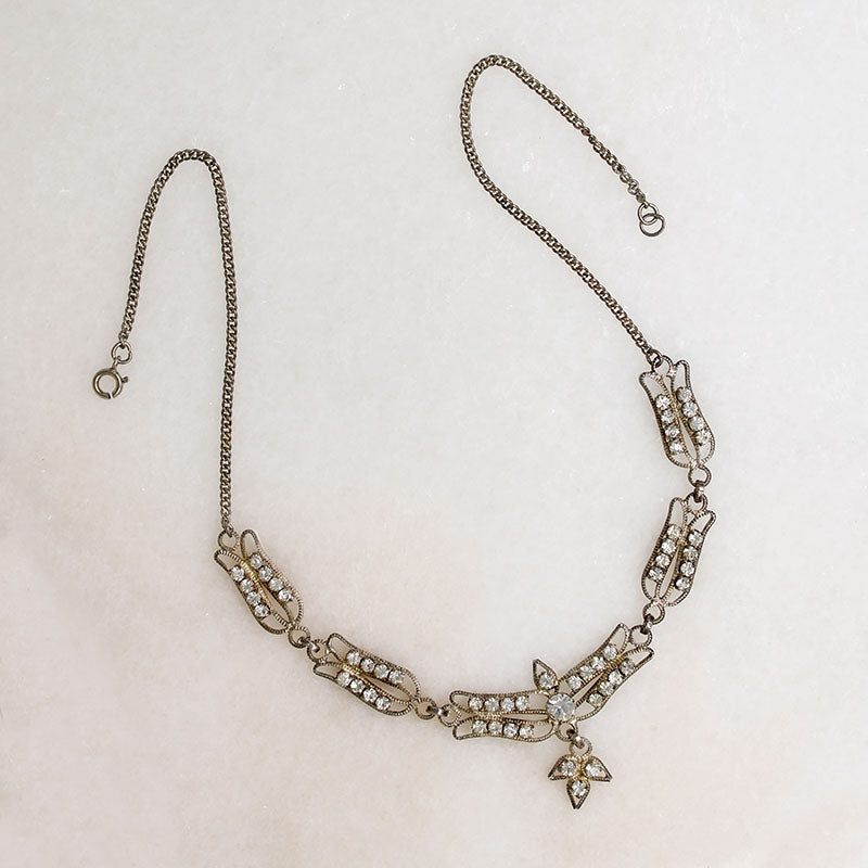 Delicate Art Deco Silver-Plate & Crystal Necklace