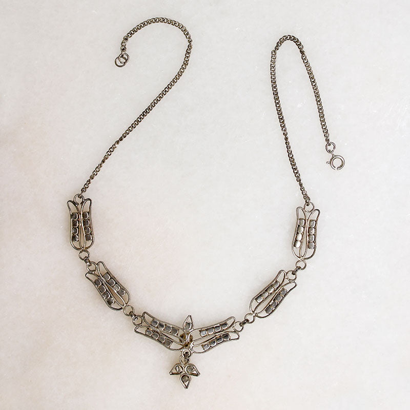 Delicate Art Deco Silver-Plate & Crystal Necklace