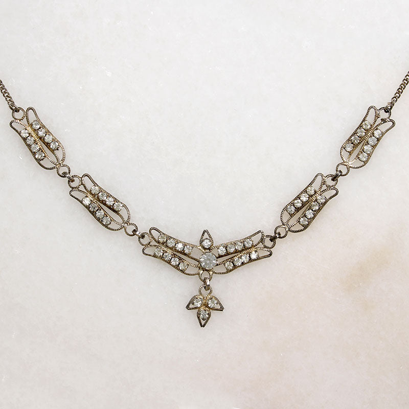 Delicate Art Deco Silver-Plate & Crystal Necklace