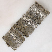 Wide Floral & Aqua Rhinestone Panel Bracelet