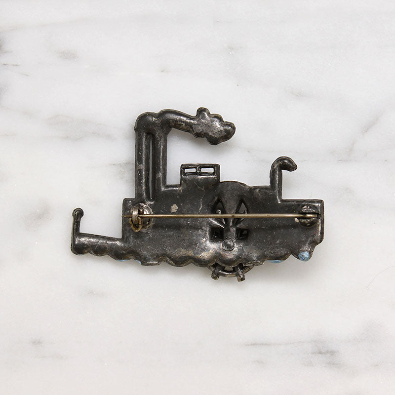 Paddle Steamer Brooch with Pastel Rhinestones