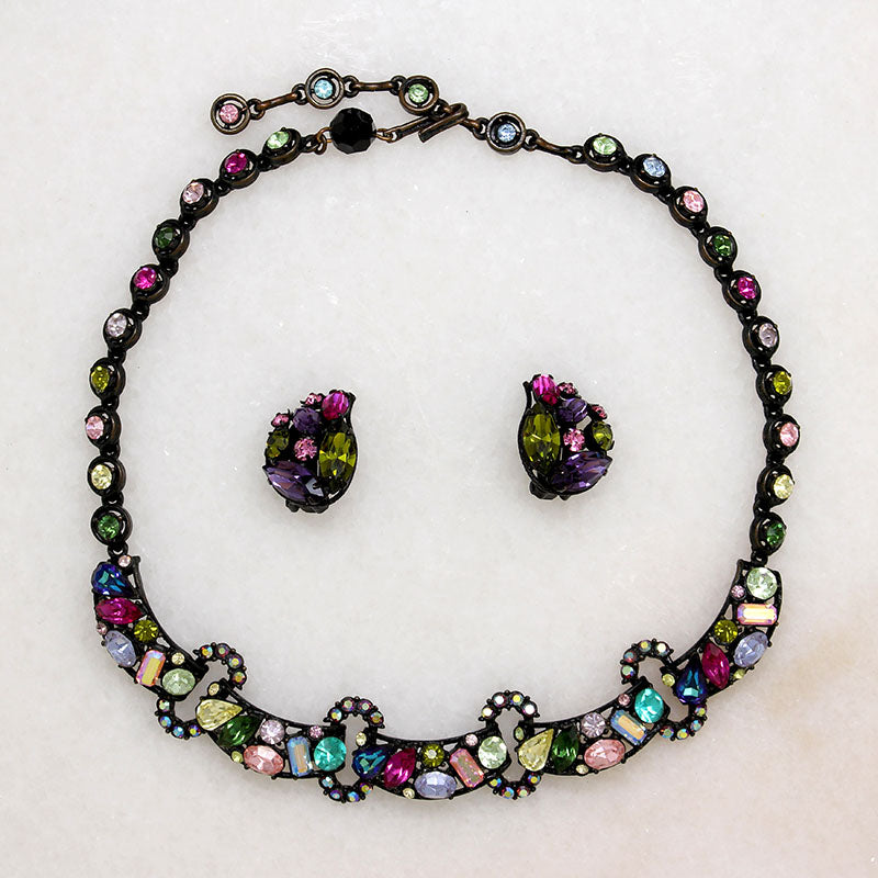 Jewel-Tone Necklace & Earring Set by Hollycraft