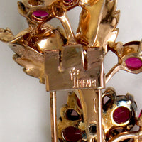 Festive Gilded Silver Fur Clip with Red Flowers by Crown Trifari