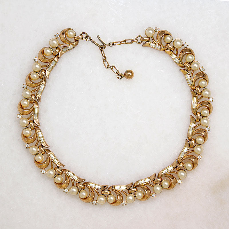 Glamorous Rhinestone & Faux Pearl Choker by Trifari