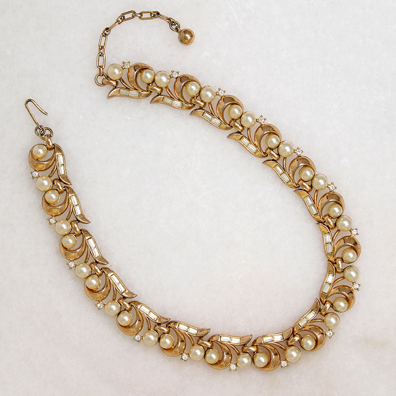 Glamorous Rhinestone & Faux Pearl Choker by Trifari