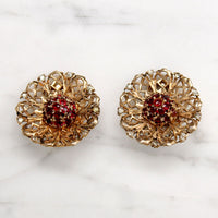 Lacy Sterling & Red Rhinestone Earrings by Coro