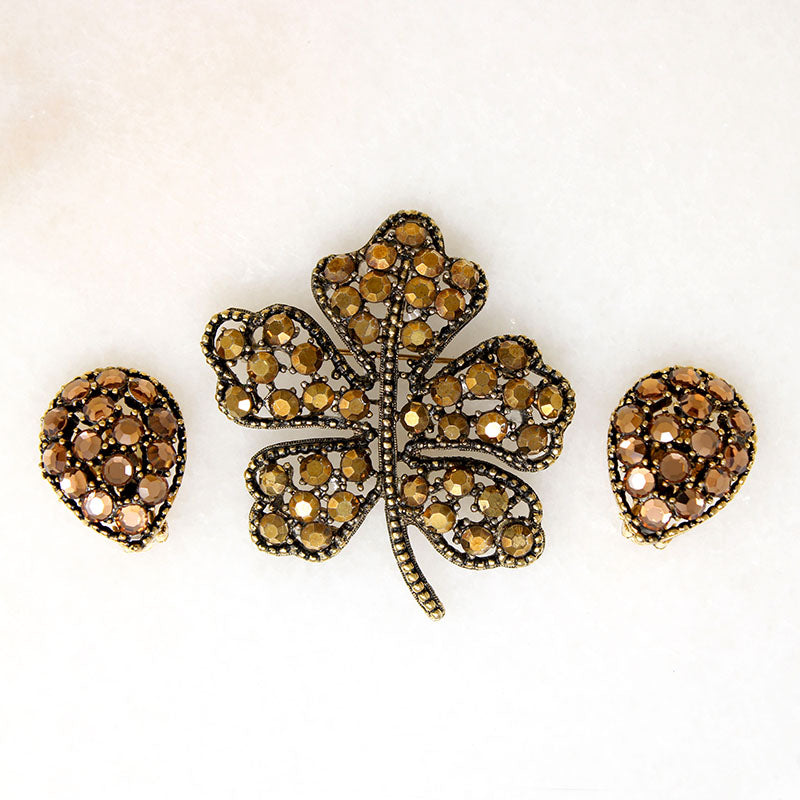 Bronze Leaves Brooch & Earring Set by Weiss