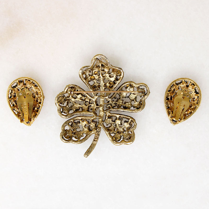 Bronze Leaves Brooch & Earring Set by Weiss