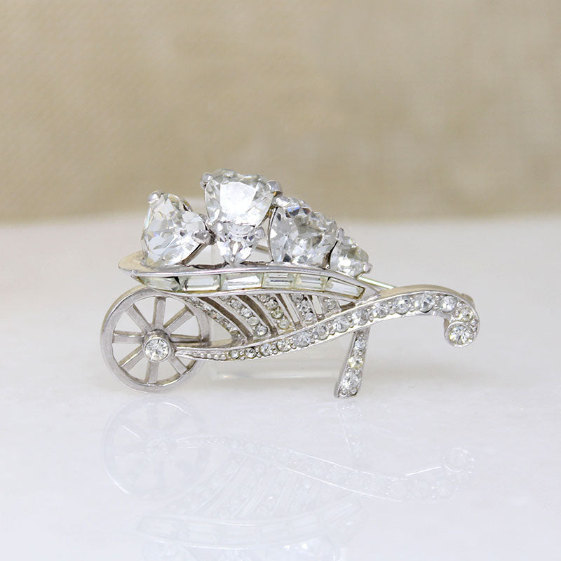 Whimsical Wheelbarrow of Hearts Brooch by Boucher