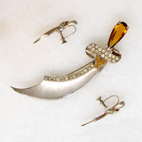 Swashbuckling Silver Scimitar Brooch & Earring Set