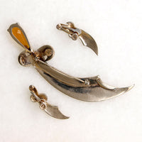 Swashbuckling Silver Scimitar Brooch & Earring Set