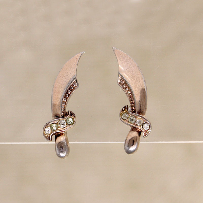 Swashbuckling Silver Scimitar Brooch & Earring Set