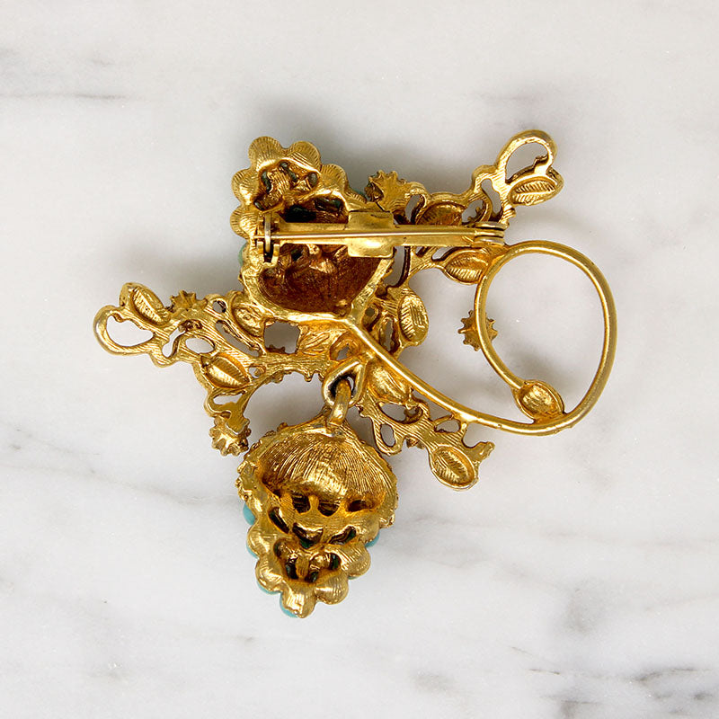 Victorian Revival Faux Turquoise Acorn Brooch