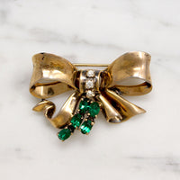 Festive Sterling Silver & Rhinestone Ciner Bow Brooch