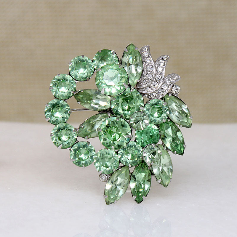 Icy Mint Green Crystal Brooch by Eisenberg
