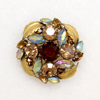 Mid Century Root Beer & AB Crystal Brooch