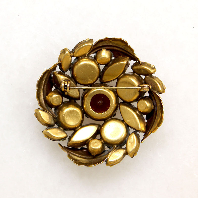 Mid Century Root Beer & AB Crystal Brooch