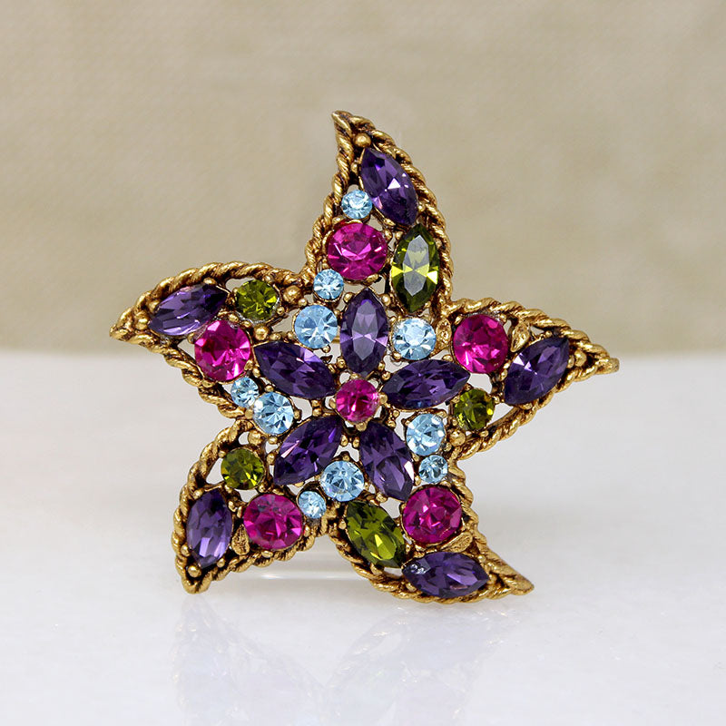 Playful Starfish Austrian Crystal Brooch by Regency