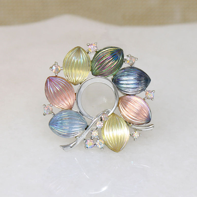 Iridescent Pastel Art Glass Circle Brooch by Lisner