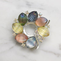 Iridescent Pastel Art Glass Circle Brooch by Lisner