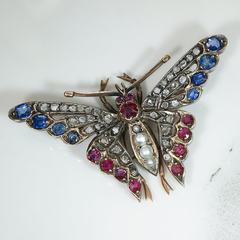 Glorious Antique Gem-Covered Butterfly Brooch