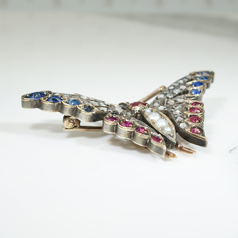 Glorious Antique Gem Covered Butterfly Brooch