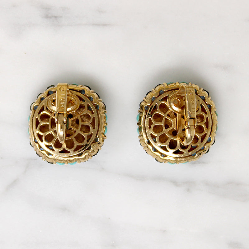 Victorian-Inspired Faux Turquoise & Rhinestone Trifari Earrings