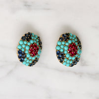 Victorian-Inspired Faux Turquoise & Rhinestone Trifari Earrings