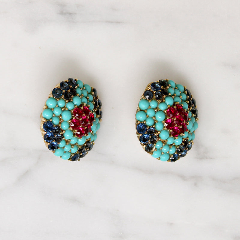 Victorian-Inspired Faux Turquoise & Rhinestone Trifari Earrings