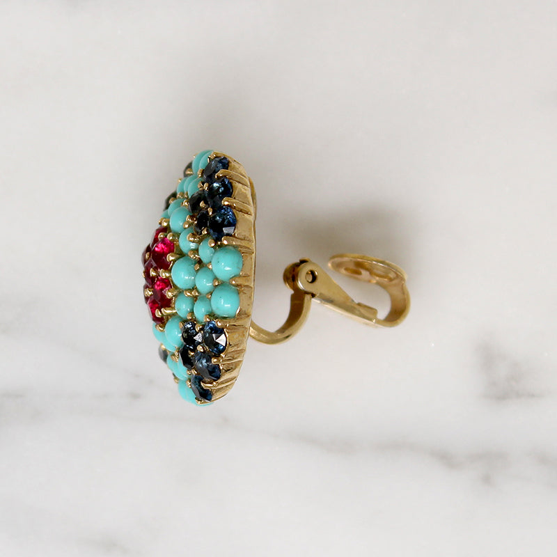 Victorian-Inspired Faux Turquoise & Rhinestone Trifari Earrings