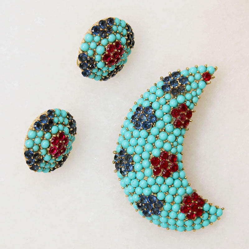 Victorian-Inspired Crescent Moon Brooch & Earrings by Trifari