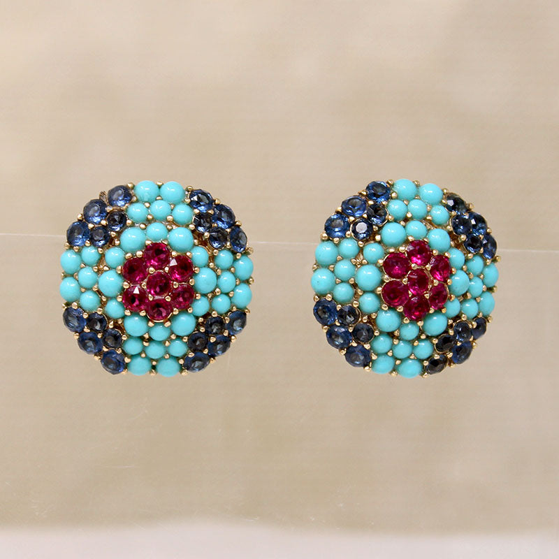 Victorian-Inspired Faux Turquoise & Rhinestone Trifari Earrings
