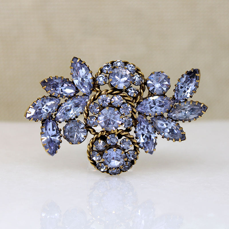 Periwinkle-Blue Rhinestone Brooch by Kramer