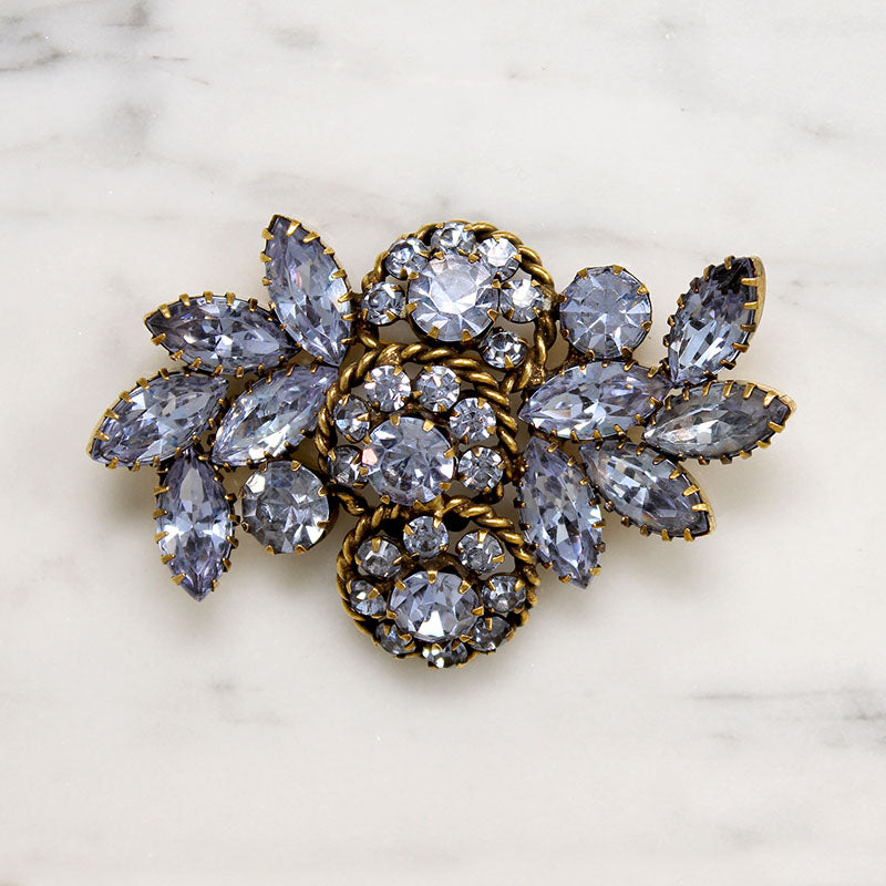 Periwinkle-Blue Rhinestone Brooch by Kramer
