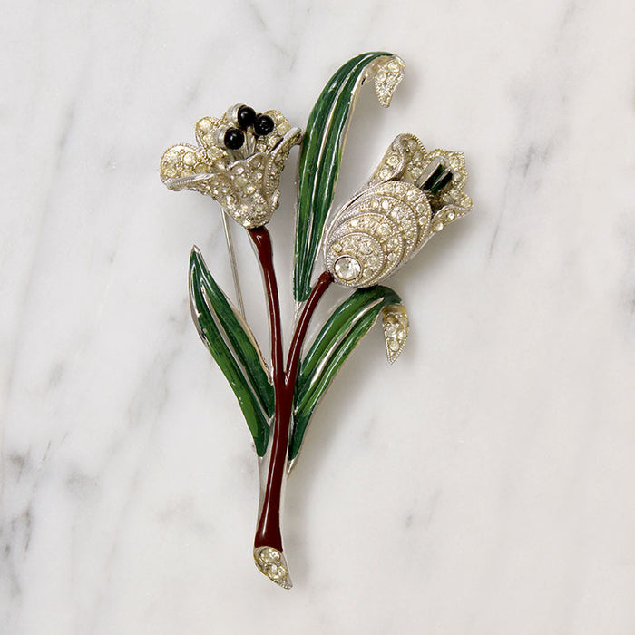 Tremblant Enamel & Rhinestone Nosegay Brooch by Coro