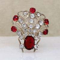Elaborate Red & White Rhinestone Pendant Brooch