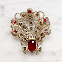 Elaborate Red & White Rhinestone Pendant Brooch