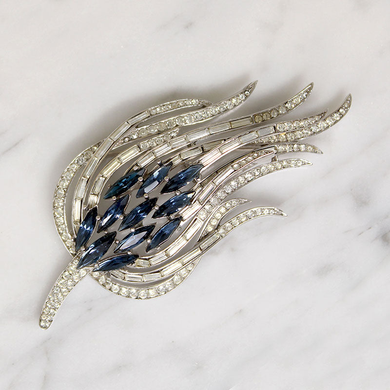 superb Crown Trifari peacock feather brooch
