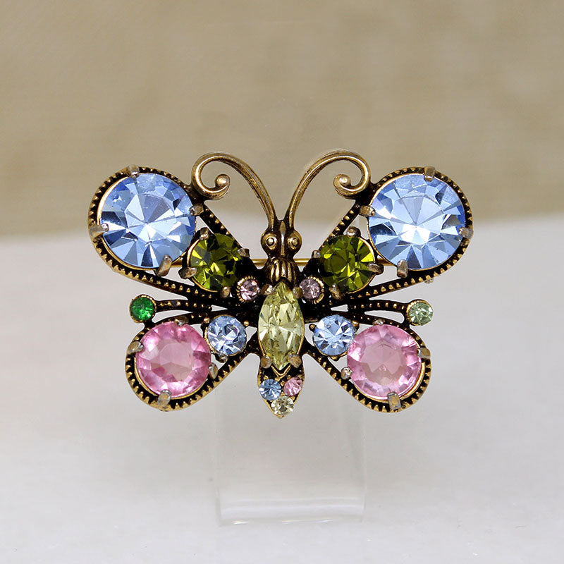 Cheerful Pastel Rhinestone Butterfly Brooch by Weiss
