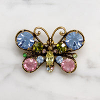 Cheerful Pastel Rhinestone Butterfly Brooch by Weiss