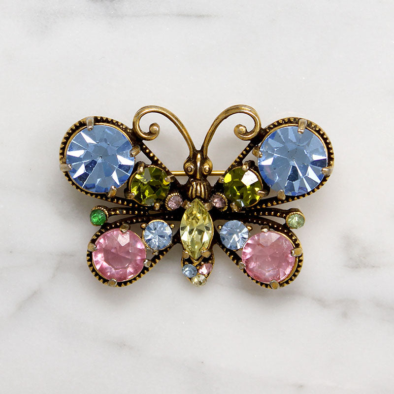 Cheerful Pastel Rhinestone Butterfly Brooch by Weiss