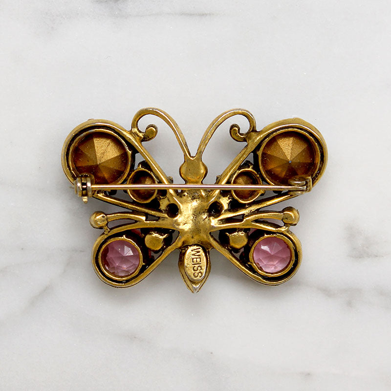 Cheerful Pastel Rhinestone Butterfly Brooch by Weiss